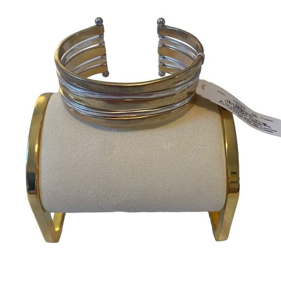 Two Tone Cuff Bracelet in Hammered Gold & Silver. - Picture 1 of 4